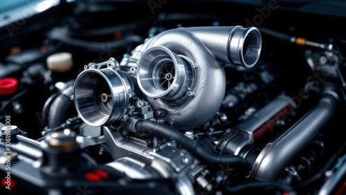 Twin Turbocharged Engine Close-up 