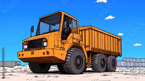 Orange Dump Truck Illustration Construction Vehicle Heavy Machinery Industry Transportation