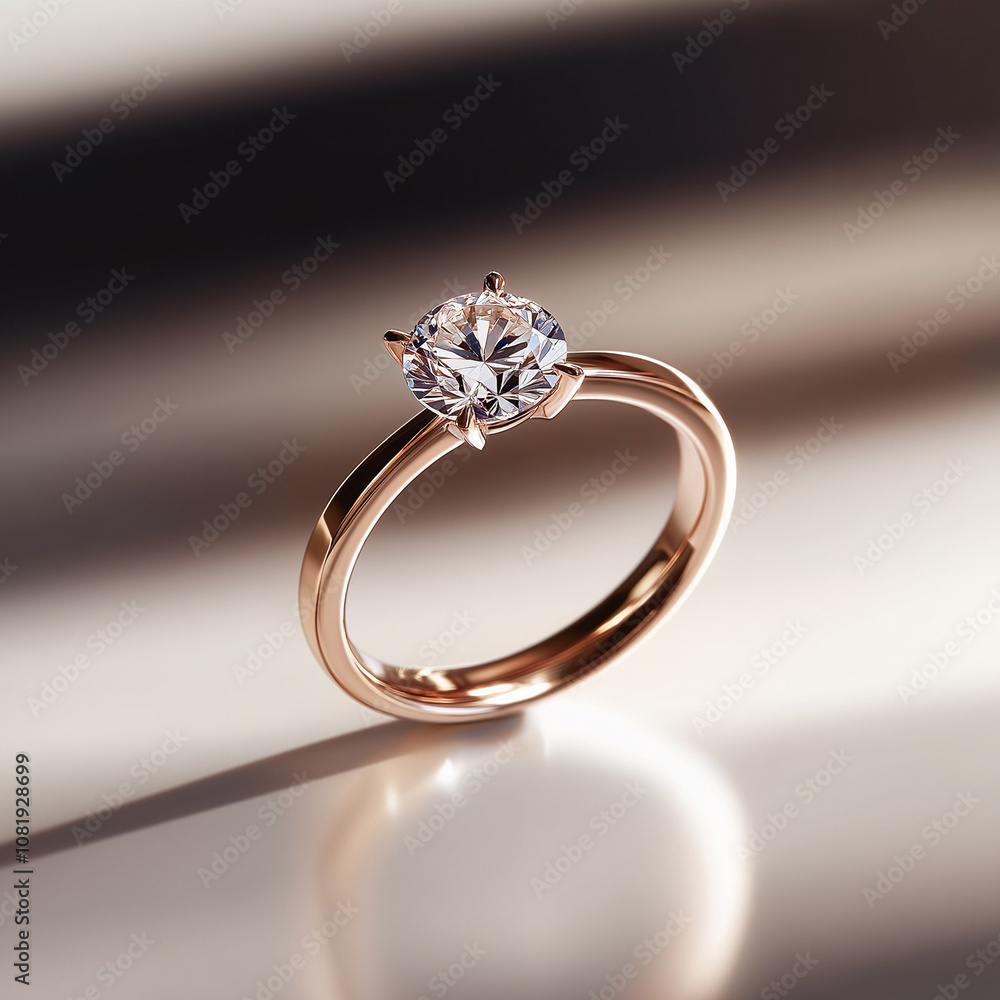 Elegant Diamond Ring on Reflective Surface, Highlighting Its Brilliance Elegant Diamond Ring on Reflective Surface, Highlighting Its Brilliance