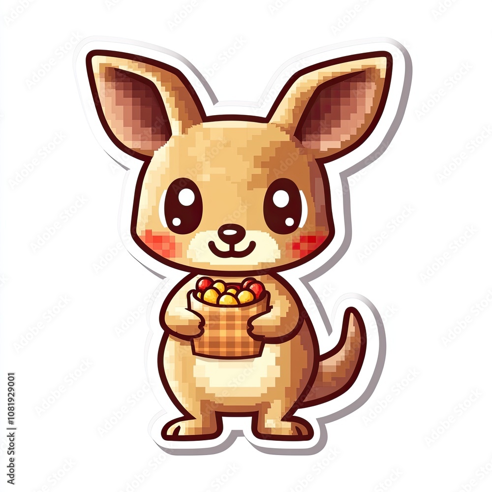 Cute Cartoon Kangaroo Holding a Basket of Berries Cute Cartoon Kangaroo Holding a Basket of Berries