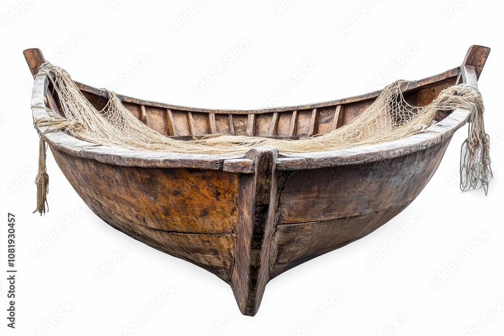 Wooden boat with a fishing net inside. Wooden boat with a fishing net inside.