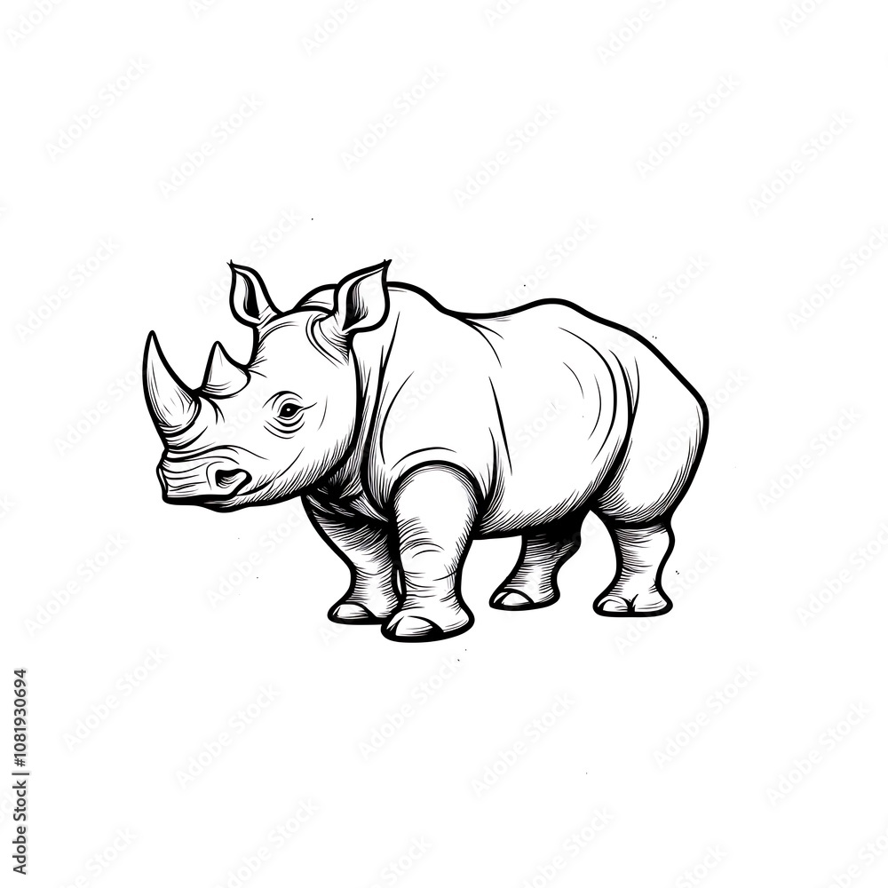 Detailed Line Art Illustration of a Rhinoceros in a Playful Pose, Showcasing Its Distinctive Features and Unique Anatomy with Creative and Artistic Flair Detailed Line Art Illustration of a Rhinoceros in a Playful Pose, Showcasing Its Distinctive Features and Unique Anatomy with Creative and Artistic Flair