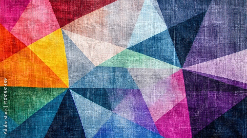 Fototapeta premium Vibrant Geometric Abstract Background Featuring Colorful Triangles and Textured Canvas for Artistic and Creative Design Projects