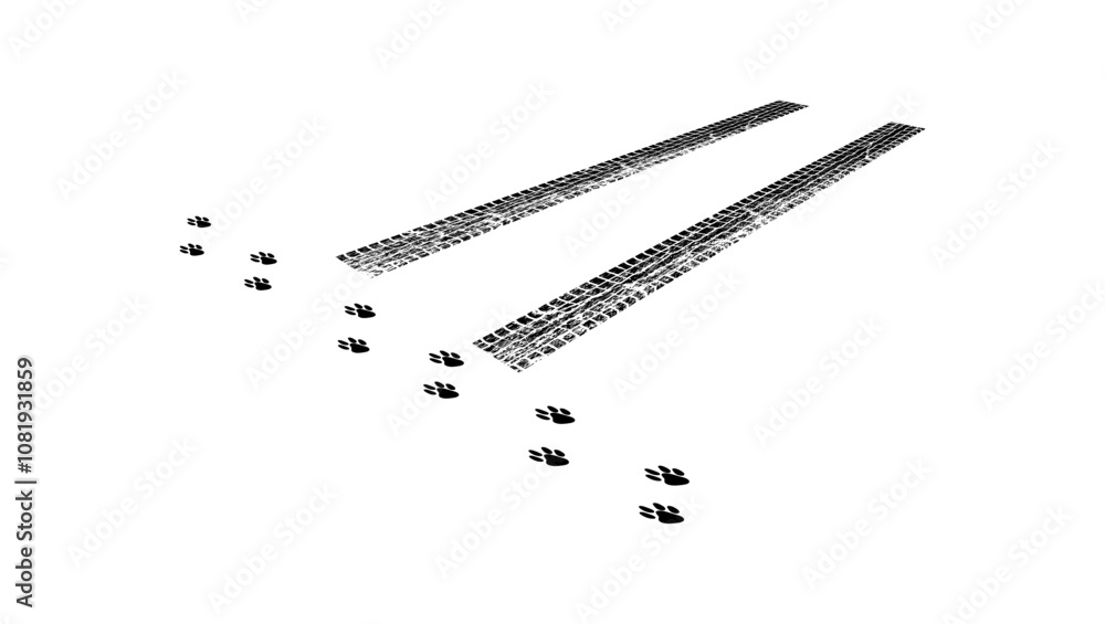 Fototapeta premium accident with animal on road, black isolated silhouette