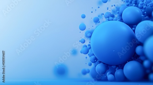 A visually striking abstract image featuring various blue spheres in a soft gradient background, This photo can be used for technology, design, or creative projects to convey depth and innovation,