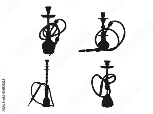 black silhouette of a hookah. hookah icons black set with accessories isolated vector illustration. Shisha hookah silhouette vector illustration. hookah vector icon isolated on white background.