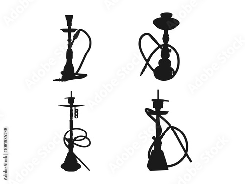 black silhouette of a hookah. hookah icons black set with accessories isolated vector illustration. Shisha hookah silhouette vector illustration. hookah vector icon isolated on white background.