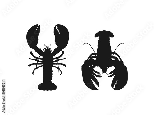 Lobster vector black white silhouette. Lobster Silhouette Vector, Shrimp silhouette, Fish vector. Sea animal Lobster vector illustration. Lobster Silhouette Icon on White Background.