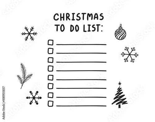 Christmas to do list doodle hand drawn. Template drawing design. Christmas list decor