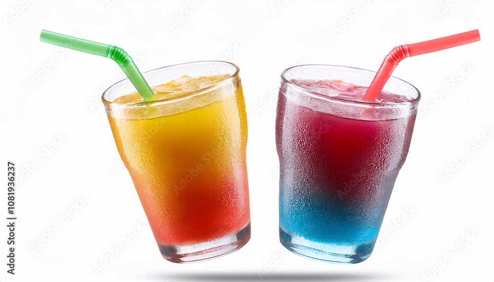 Frozen colorful juice glass with straw and sliced pieced Frozen colorful juice glass with straw and sliced pieced