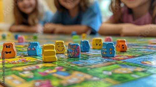 Children Playing a Colorful Board Game photo