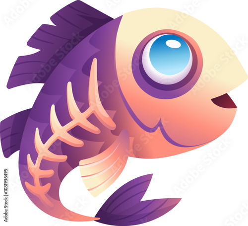 Cute Baby X-Ray Fish, cartoon children sea character. Childish animal isolated on transparent background, vector Illustration.