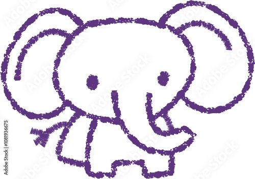 Elephant, Children crayon doodle animals, illustration in childish style. Vector kids hand-drawn drawings