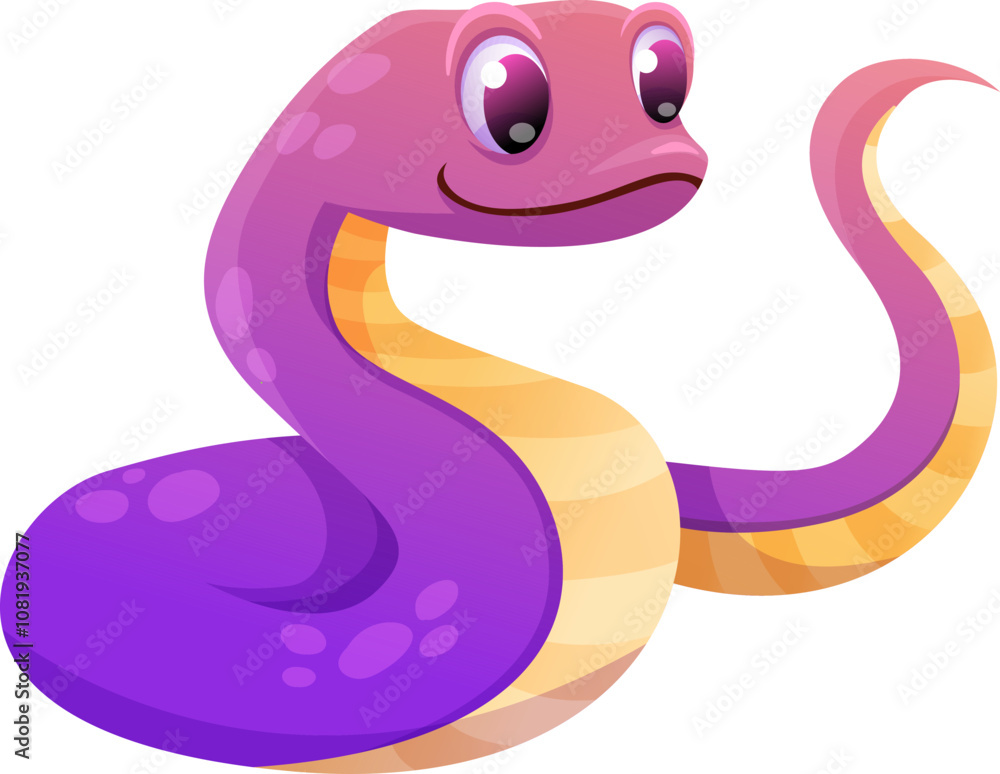 Fototapeta premium Cartoon snake character with cheerful expression, gifts, santa hat. Chinese 2025 New Year symbol. Cartoon vector illustration isolated on transperent background
