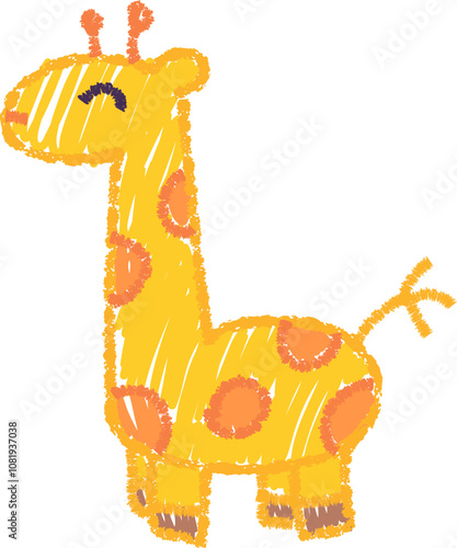 Cute giraffe, Children crayon doodle animals, illustration in childish style. Vector kids hand-drawn drawings