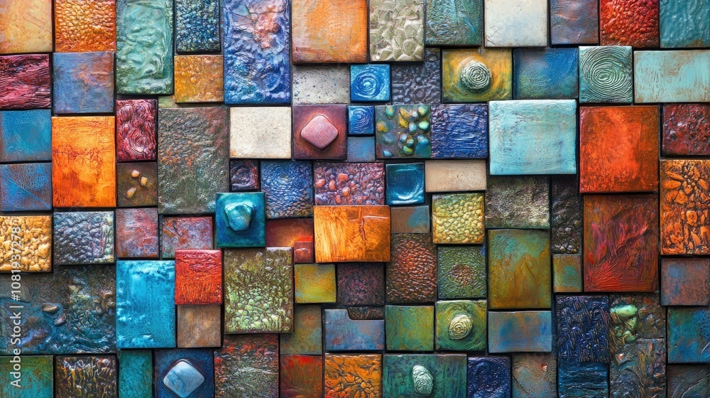 Colorful Mosaic Wall Art Close-Up Colorful Mosaic Wall Art Close-Up