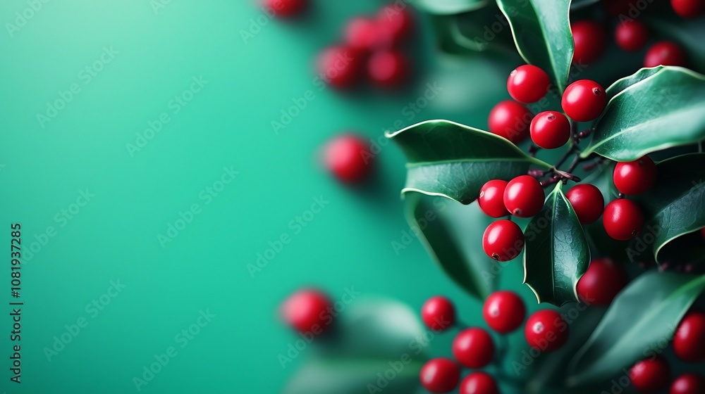 Classic Christmas Holly Berries and Green Leaves Background Classic Christmas Holly Berries and Green Leaves Background