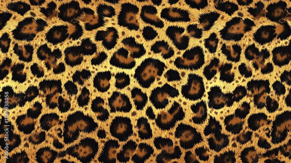 Close-up of a vibrant leopard print pattern featuring rich golden and black tones.