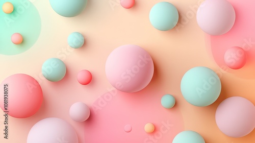 Colorful pastel spheres in soft hues create a whimsical, playful background design.