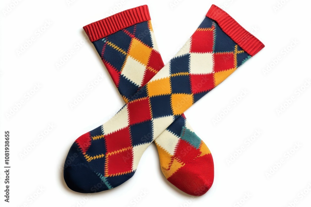 Obraz premium Colorful patterned socks on white background.