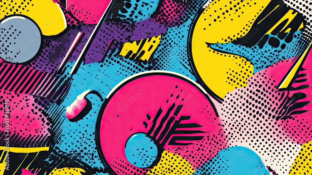 Vibrant pop art abstract design featuring bold colors and dynamic shapes. Vibrant pop art abstract design featuring bold colors and dynamic shapes.