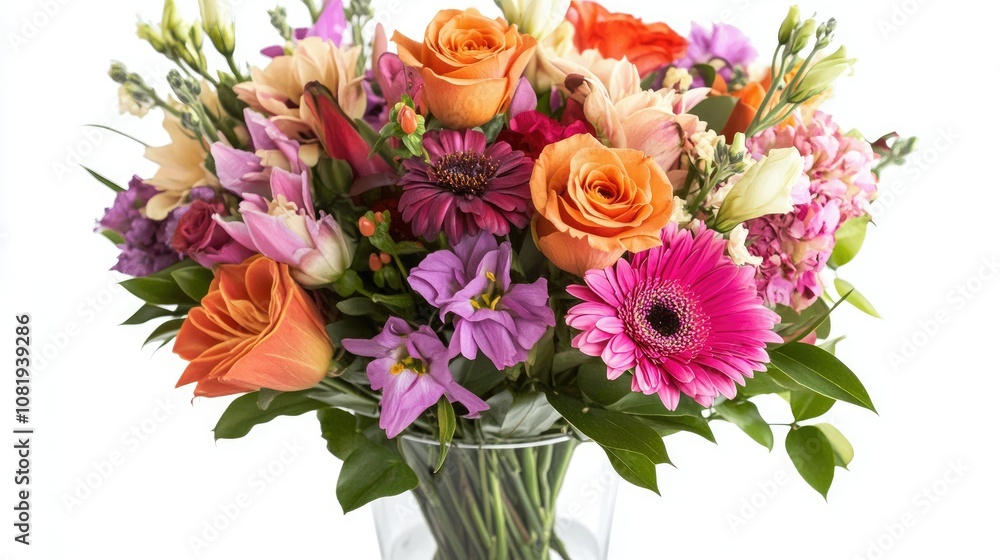 Vibrant Multicolored Flower Bouquet in Glass Vase Vibrant Multicolored Flower Bouquet in Glass Vase