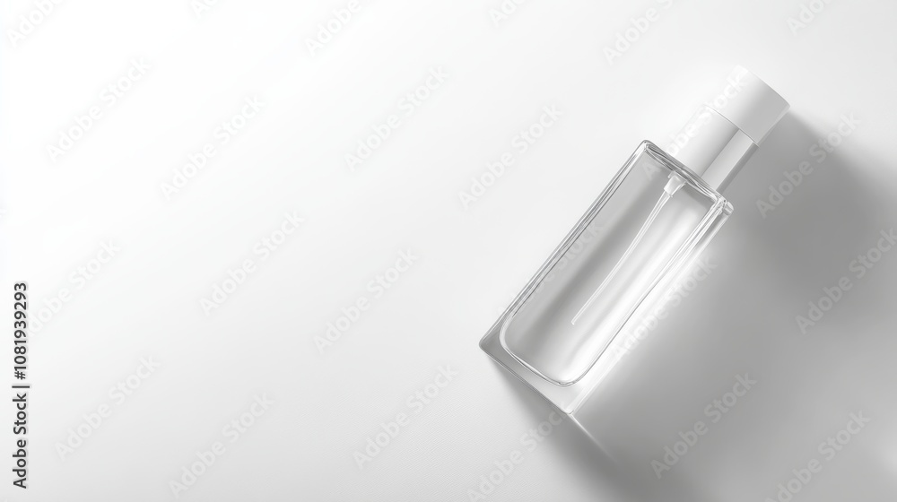 A simple and elegant cosmetic bottle presentation with a clear packaging design, placed on a white background, perfect for product mockups A simple and elegant cosmetic bottle presentation with a clear packaging design, placed on a white background, perfect for product mockups