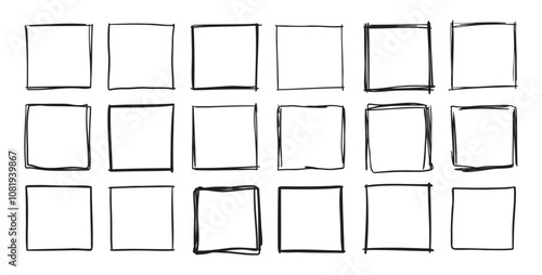 Hand drawn square frames. Doodle line square frame. Vector borders grunge template set.