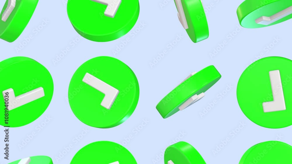 Tick Mark 3D Icons with Green Background Falling Animation. Check Mark Animation. 4K Tick Mark 3D Icons with Green Background Falling Animation. Check Mark Animation. 4K