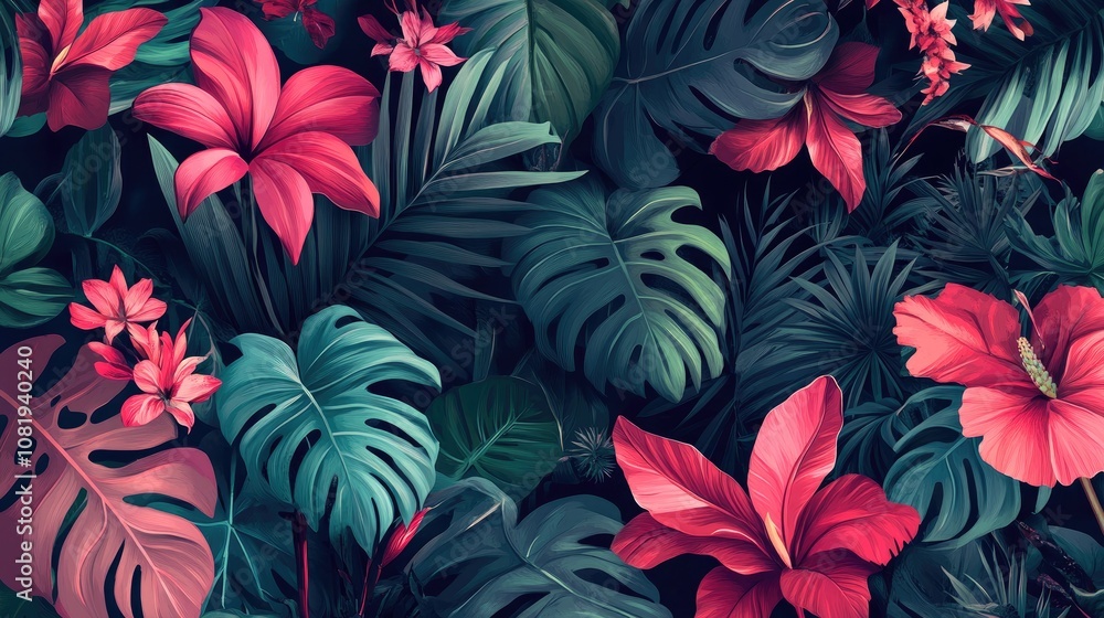 Vibrant tropical foliage featuring a mix of pink and green leaves, creating a lush, exotic atmosphere. Vibrant tropical foliage featuring a mix of pink and green leaves, creating a lush, exotic atmosphere.