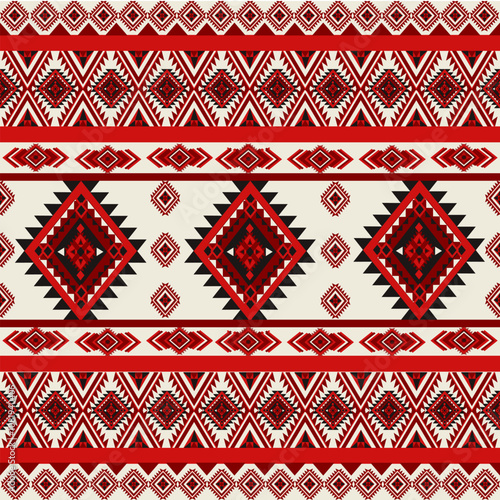 seamless knitted pattern  ,Geometric Ethnic pattern, Native American tribal fabric,tile, carpet ,vector,illustration design on red background
