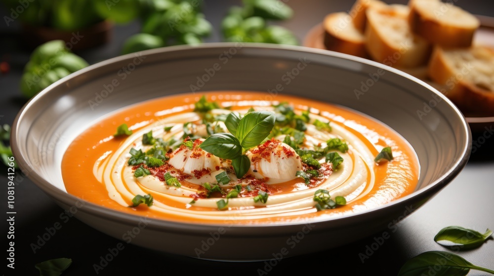 Gourmet Pumpkin Soup with Cream and Basil Gourmet Pumpkin Soup with Cream and Basil