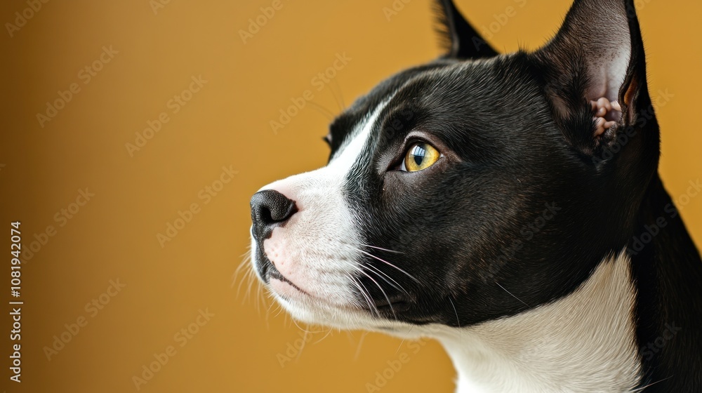 Close-up of a dog's profile against a warm background. Close-up of a dog's profile against a warm background.