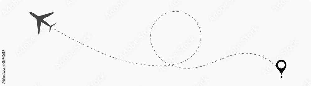 Airplane line path vector icon set of air plane flight route with start point and dash line trace. Plane vector icon and dotted line airplane path 15 Airplane line path vector icon set of air plane flight route with start point and dash line trace. Plane vector icon and dotted line airplane path 15