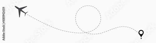Airplane line path vector icon set of air plane flight route with start point and dash line trace. Plane vector icon and dotted line airplane path 15