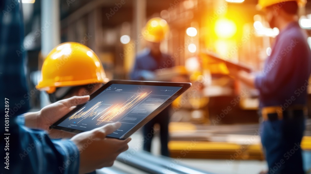 Fototapeta premium Construction budget management software interface industrial site digital display action-oriented view innovative technology