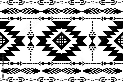 Geometric Ethnic pattern, Native American tribal fabric,tile, carpet ,vector, illustration design, on black and white color