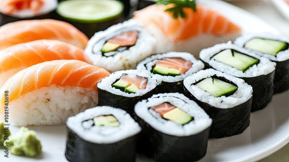 Delicious Variety of Sushi Rolls on a Plate Delicious Variety of Sushi Rolls on a Plate