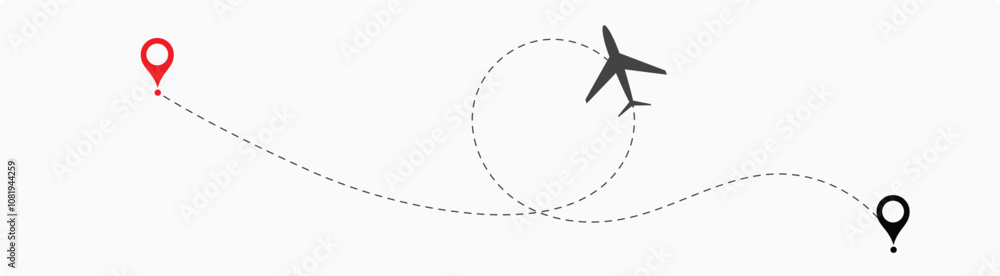Airplane line path vector icon set of air plane flight route with start point and dash line trace. Plane vector icon and dotted line airplane path 17 Airplane line path vector icon set of air plane flight route with start point and dash line trace. Plane vector icon and dotted line airplane path 17