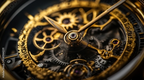 Wallpaper Mural Close-up of a Gold Mechanical Watch's Complex Internal Gear System Torontodigital.ca