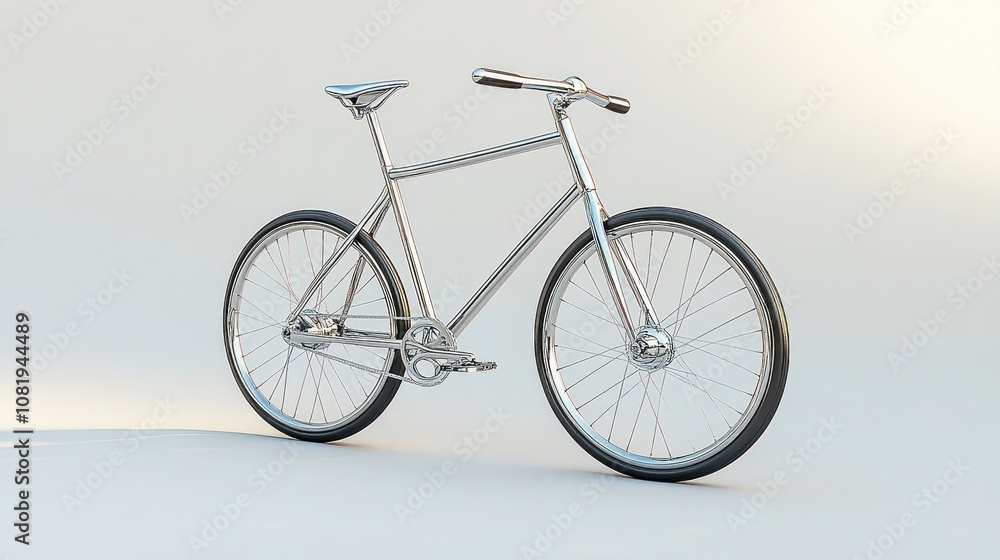 Chrome Bicycle with Black Tires on White Background Chrome Bicycle with Black Tires on White Background