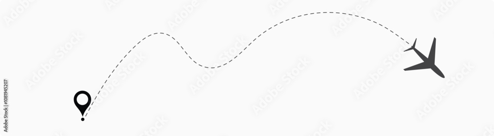 Airplane or aeroplane routes path. Aircraft tracking plane path, travel, map pins, location pins. Airplane or aeroplane routes path. Aircraft tracking plane path, travel, map pins, location pins.