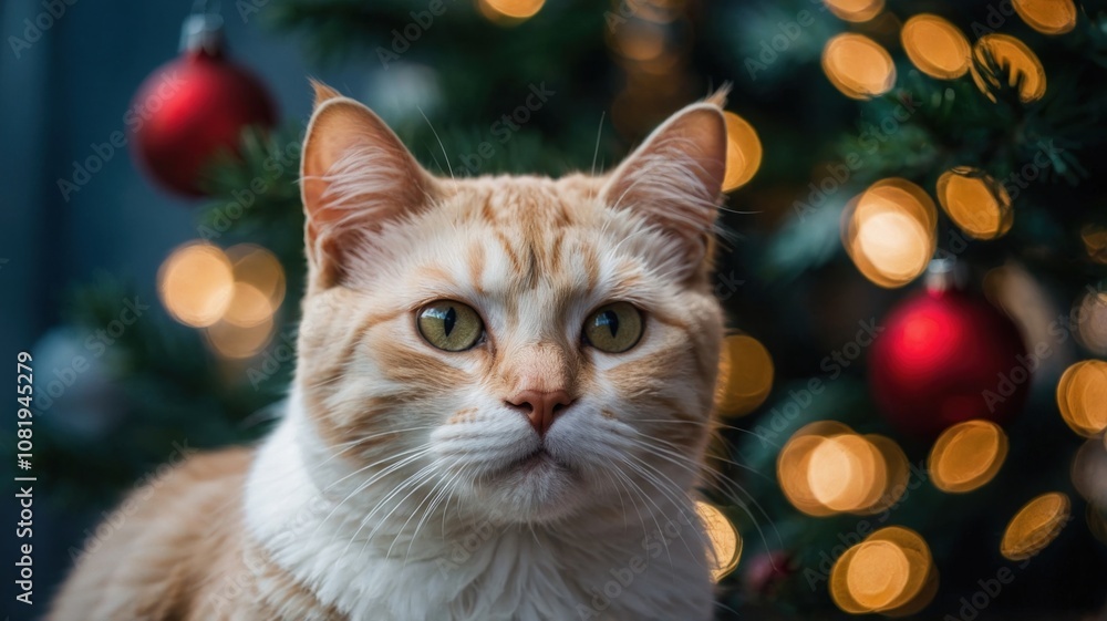 christmas portrait of a cat whit tree chrismas christmas portrait of a cat whit tree chrismas