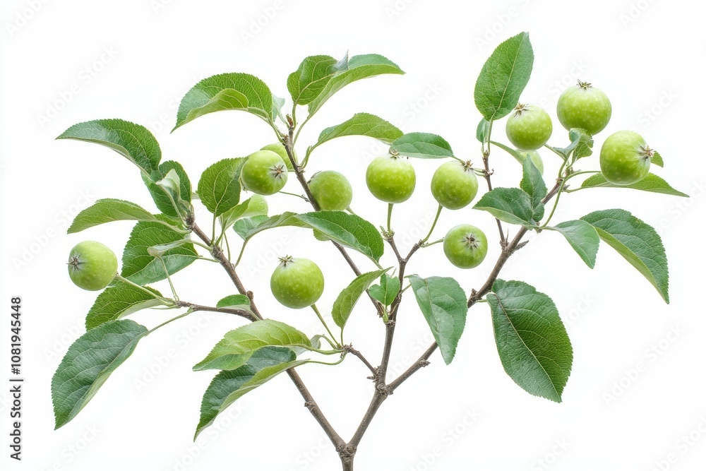 Green apple branch with leaves. Green apple branch with leaves.