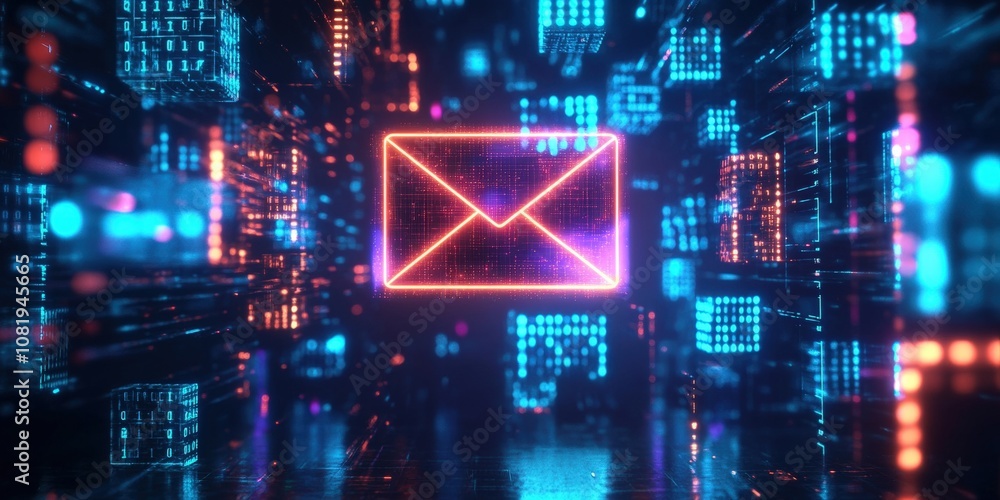 Vibrant Digital Email Concept on a Futuristic Background with Neon ...