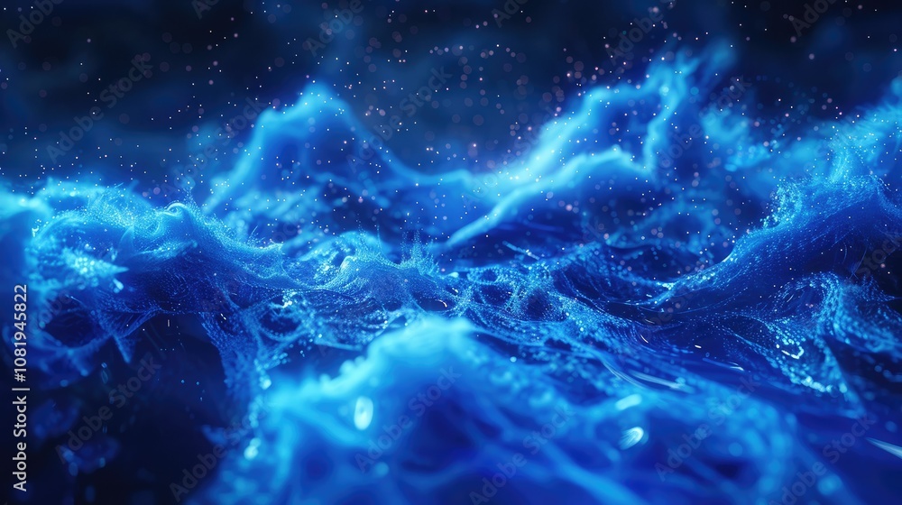 Neon blue particles swirling in a dynamic motion Neon blue particles swirling in a dynamic motion