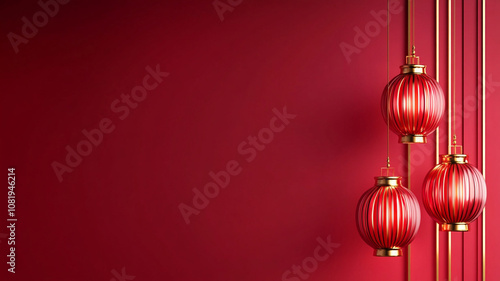 Minimal red background with decorative lanterns for celebration