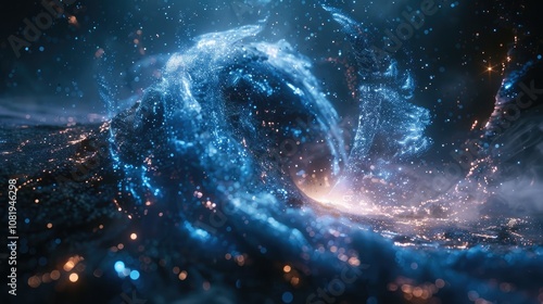 Wallpaper Mural Neon blue particles swirling in a dynamic motion Torontodigital.ca