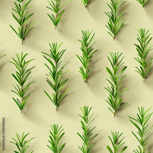 Seamless Pattern, Dried Rosemary Sprigs on a Minimalistic Rustic Background, Herbal Design