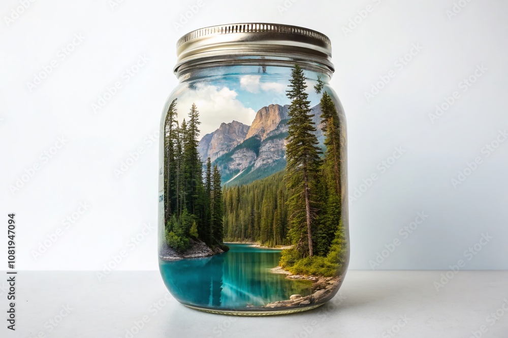Stunning Double Exposure Photography of a Glass Mason Jar Isolated with Nature Elements Blending Beautifully to Create a Unique Artistic Effect Stunning Double Exposure Photography of a Glass Mason Jar Isolated with Nature Elements Blending Beautifully to Create a Unique Artistic Effect